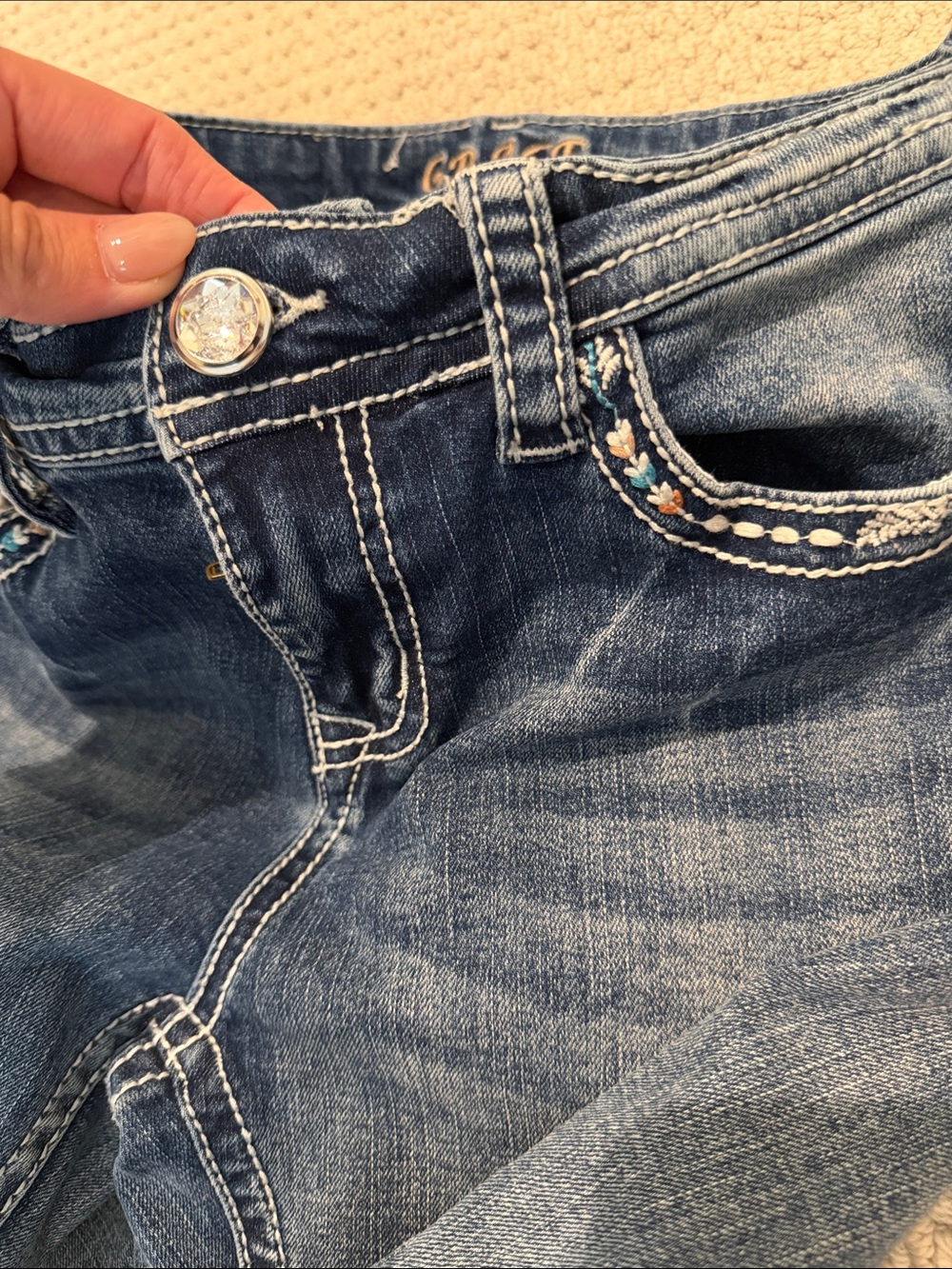 Grace in LA feather embroidery jeans embellished rhinestone size 25 western - Picture 8 of 8